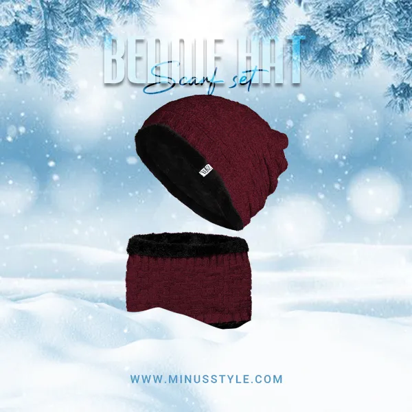 Beanie Hat & Scarf Set - Maroon